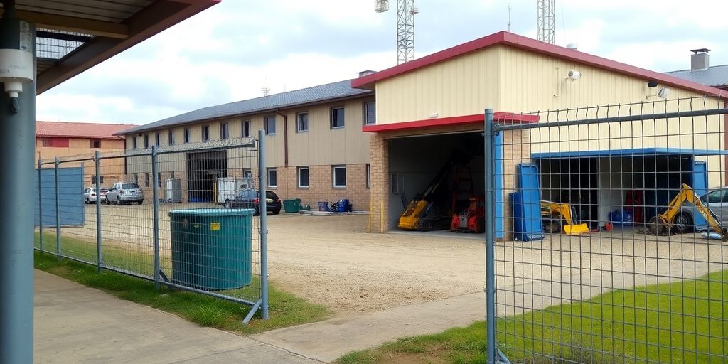 Construction site with security measures against theft.